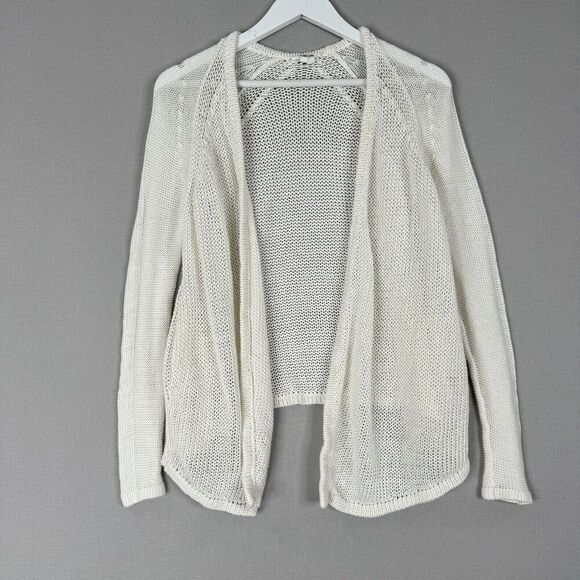 Helmut Lang Womens Sweater Small White 100% Linen Crochet Open Cardigan Beachy - Picture 1 of 10